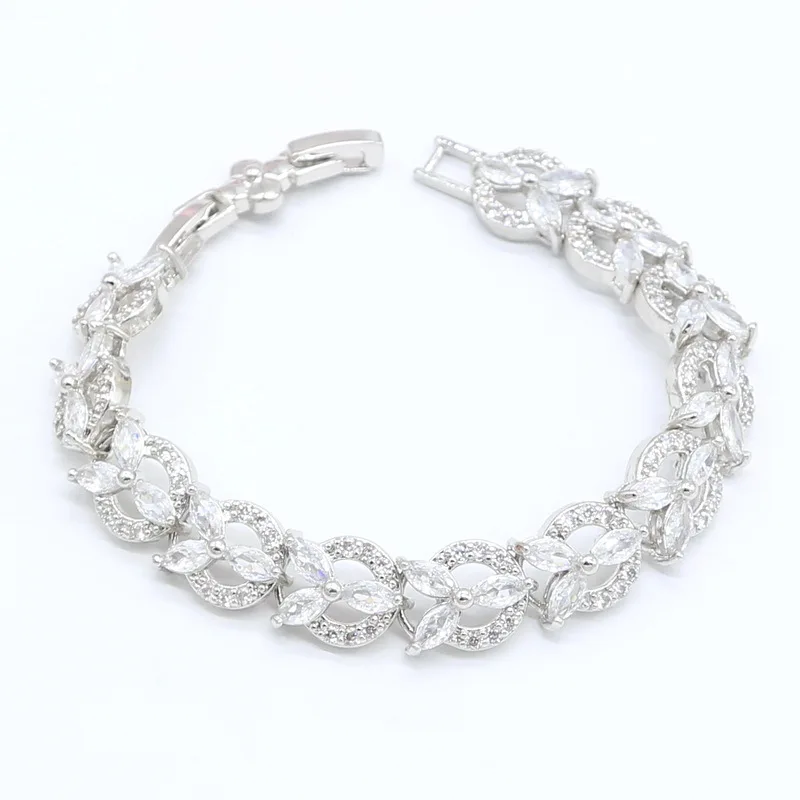925 серебристый белый жемчуг комплекты украшений для женщин Wedding циркон браслет серьги кольца ожерелье кулон