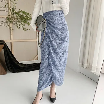 

High Waist Wrap Midi Skirt Women Print Waist Lace-up Split Female Casual Long Skirts
