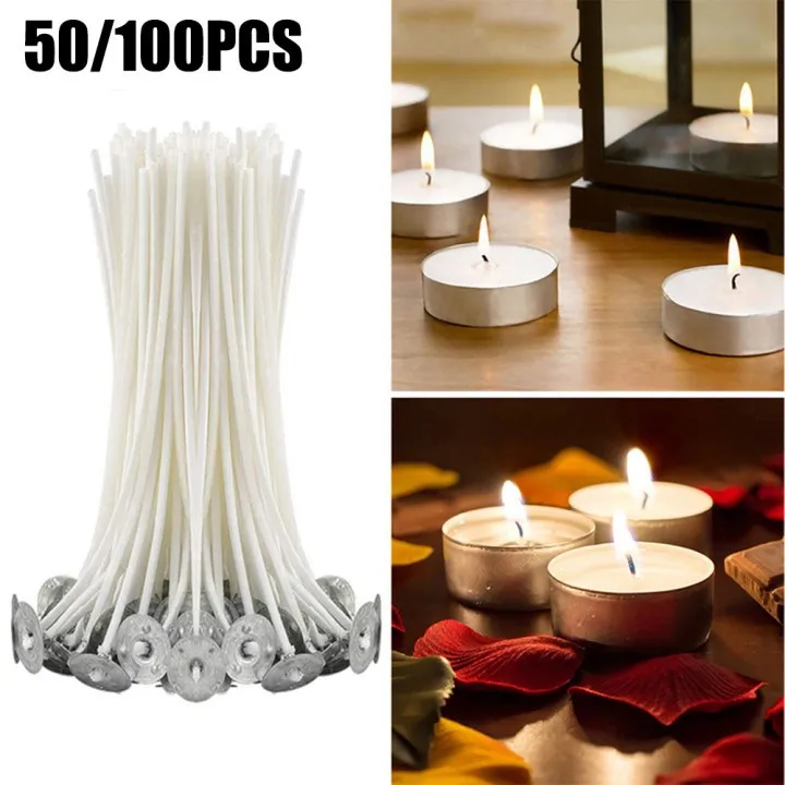 50 X 100mm 10cm Pre Waxed Wicks For Candle Making With Sustainers DIY
