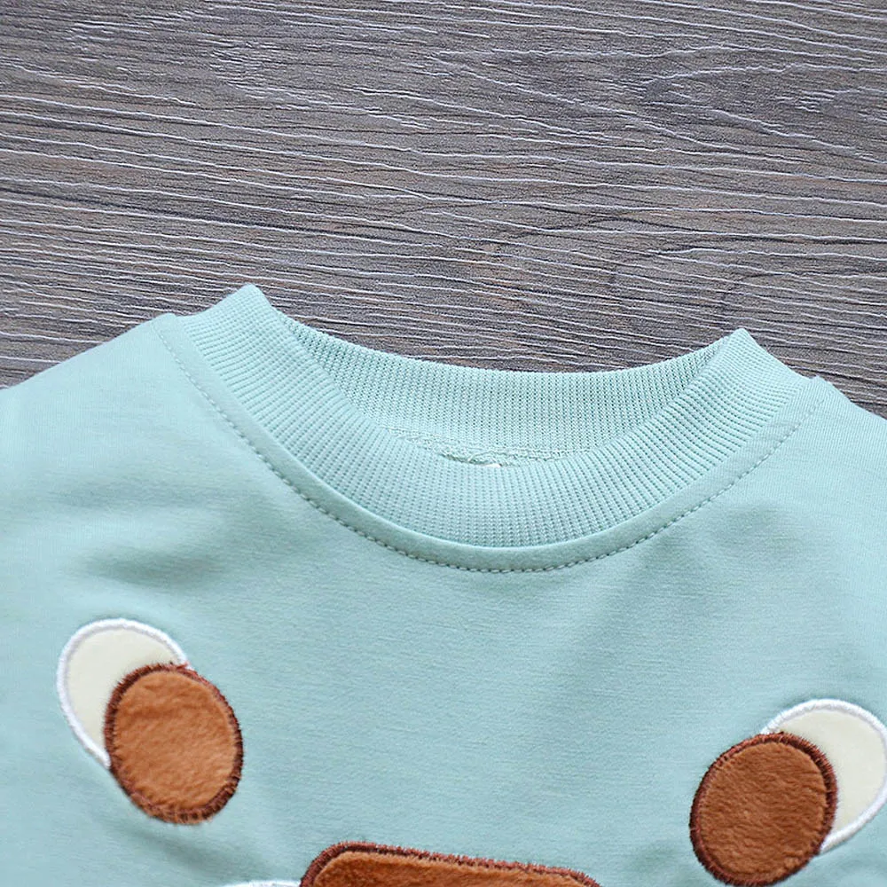 Fashion baby girl clothes baby sets cotton o-neck Infant Toddler Baby Girls Cartoon Bear Pullover Tops Pants Outfits Set H4