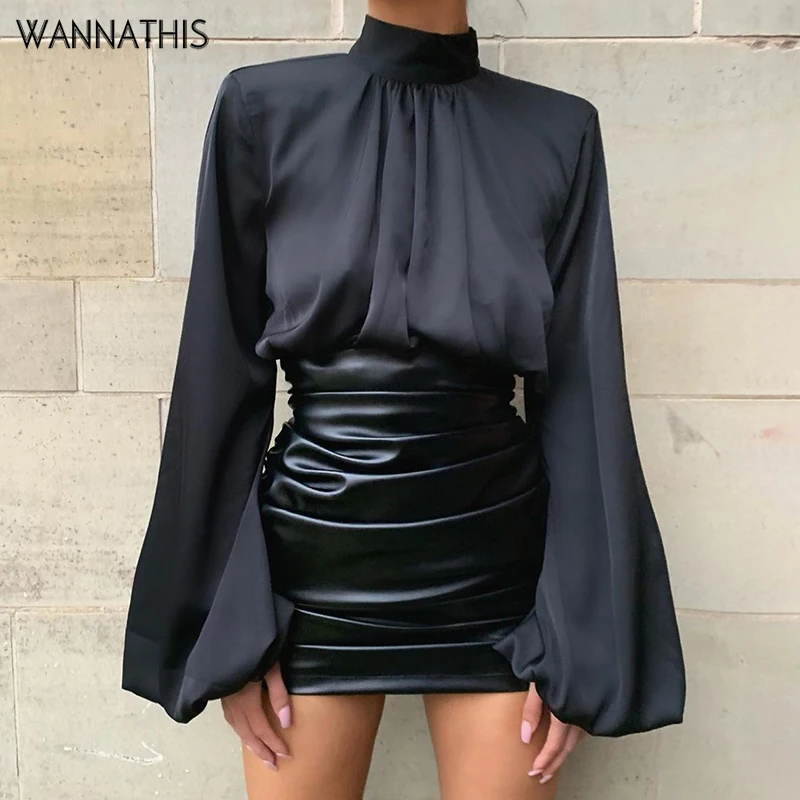 Блузка WannaThis Женская атласная облегающая однотонная укороченная эластичная