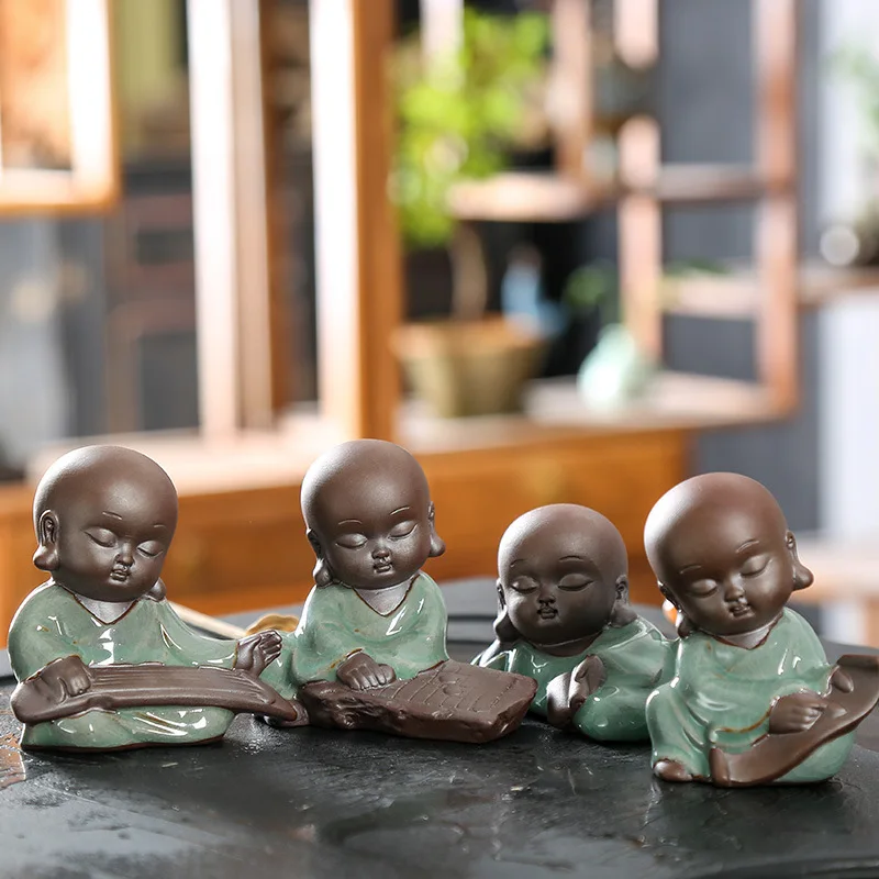 1Piece Happy Monk Buddha Statue Purple Clay Tea Table Room Decoration Pet Smiling Lucky Zen Ornaments | Дом и сад