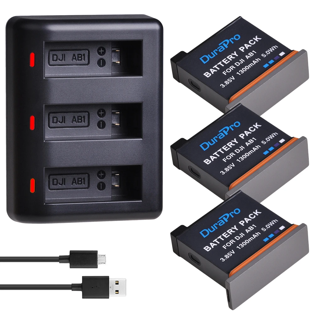 

3pcs 1300mAH AB1 Rechargeable Li-ion Battery Pack + LED 3-Ports USB Charger for DJI Osmo AB1 Action Sport Camera