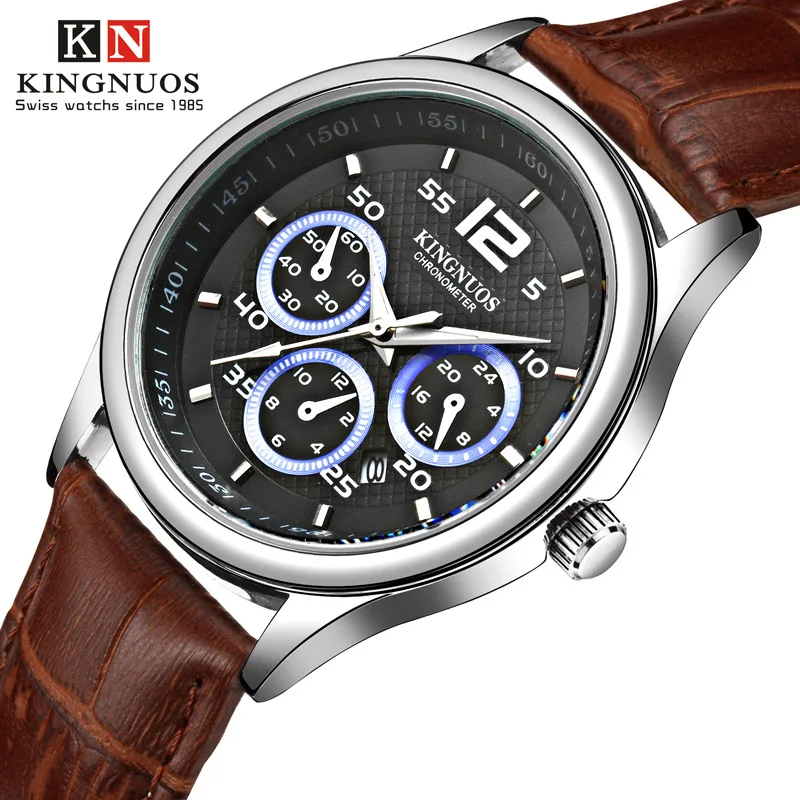 

Jinnuo When Top Grade Three-Eyed Six-pin Men Belt Watch Single Calendar Waterproof Watch