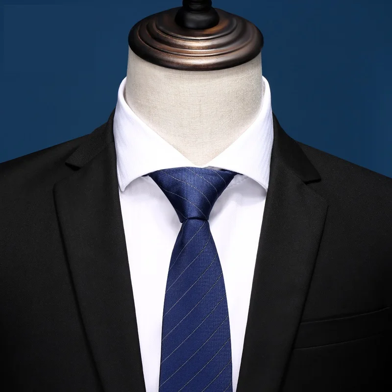 

High Quality 2020 Designer New Fashion Navy Blue White Pinstripe 8cm Ties for Men Necktie Business Formal Suit with Gift Box