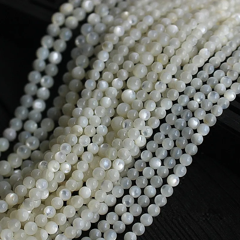 

2/3/4/5/6mm 15.5'' Round White Natural Mother of Pearl Shell Beads for Women Making DIY Charm Jewelry Earrings Necklace Bracelet