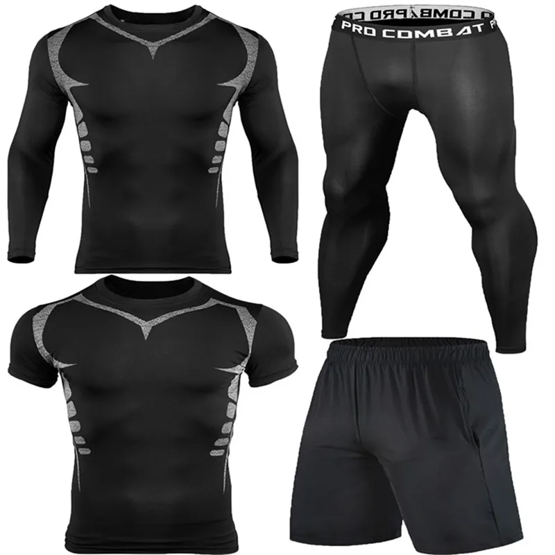 

4Pcs/Set Men's Tracksuit Gym Fitness Compression Sports Suit Clothes Running Jogging Sport Wear Exercise Workout Tights