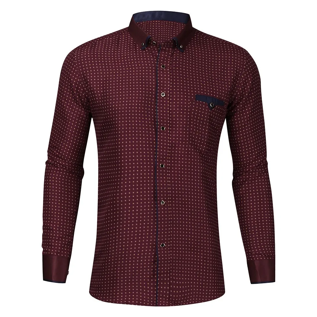 JAYCOSIN рубашки Camisa Masculina с принтом, Клетчатая Мужская рубашка с длинными рукавами, повседневные рубашки для мужчин, облегающие офисные рубашки, топы 19SEP27