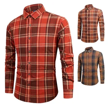 

Fashion New Style Men's Shirt New Washed Plaid Korean Slim Casual Long Sleeve Shirt Men