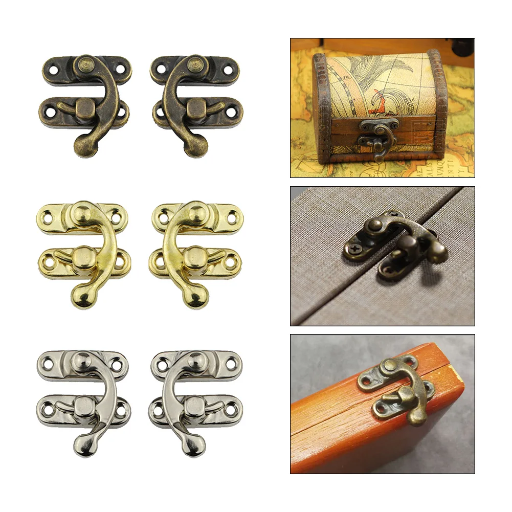 

12x Mini Antique Bronze Iron Padlock Hook Lock For Jewelry Brass Wooden Case Latch Box Latch Gift Box +Screws Decorative Hasp