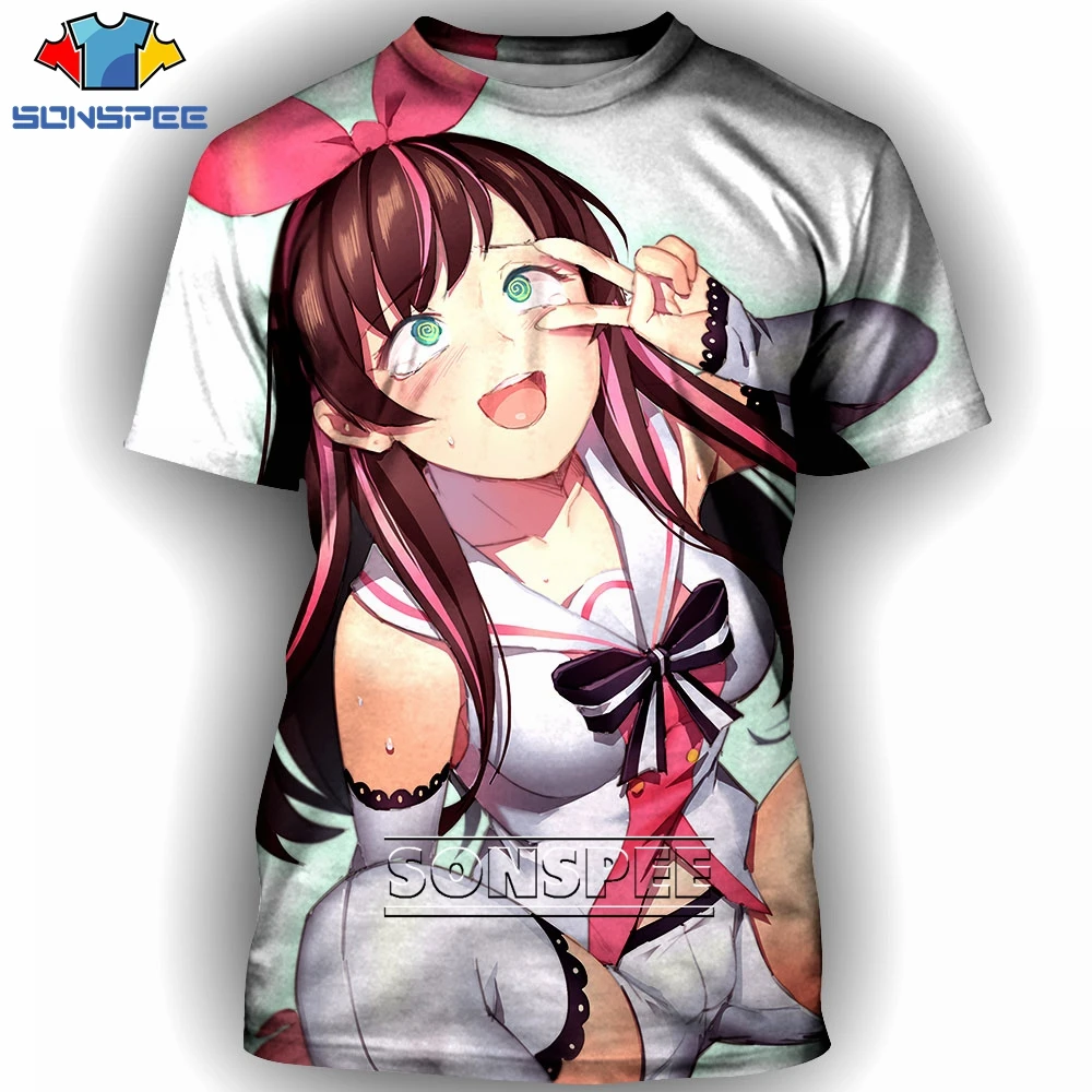 

SONSPEE 3D Short Sleeve Anime Sexy kawaii loli girl Cosplay Maid T Shirt Exposed girl Seductive expression T Shirt Men Shirt
