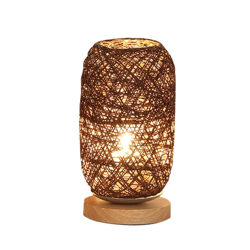 

Usb LED Table Lamps Wooden Dimmable Rattan Ball Bulb Home Decor (Brown)