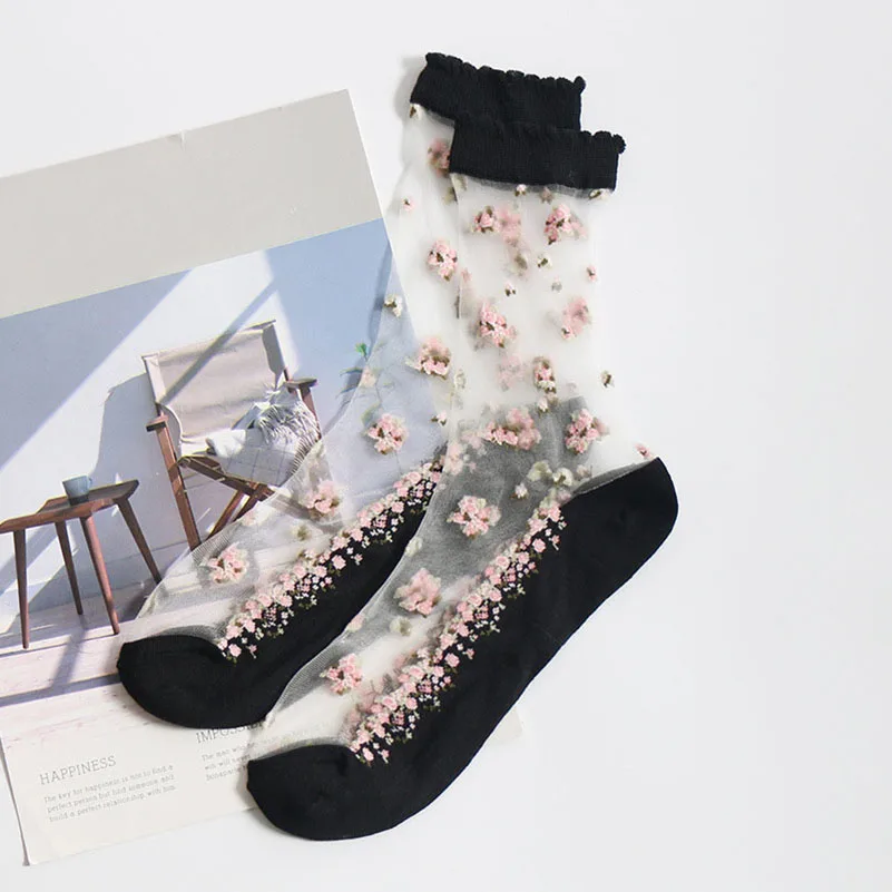 LKWDer/5 пар, женские носки летние тонкие прозрачные носки из стекловолокна эластичные кружевные ультратонкие блестящие носки Calcetines - Цвет: D