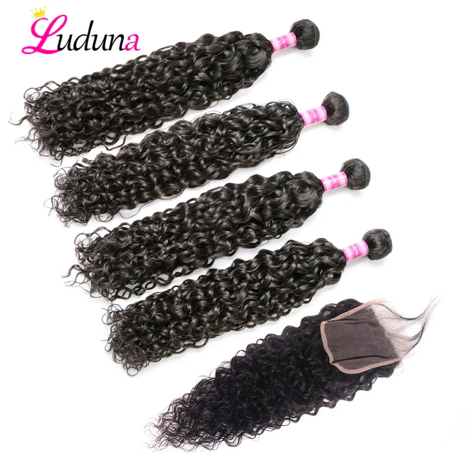 

Luda Malaysian Hair Bundles With Closure Water Wave 4 Bundles With Frontal Closure 100% Remy Human Hair Bundles With Closure 4*4