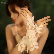 LZP519 милые цвета слоновой кости цветы кружева без пальцев Короткие Свадебные перчатки