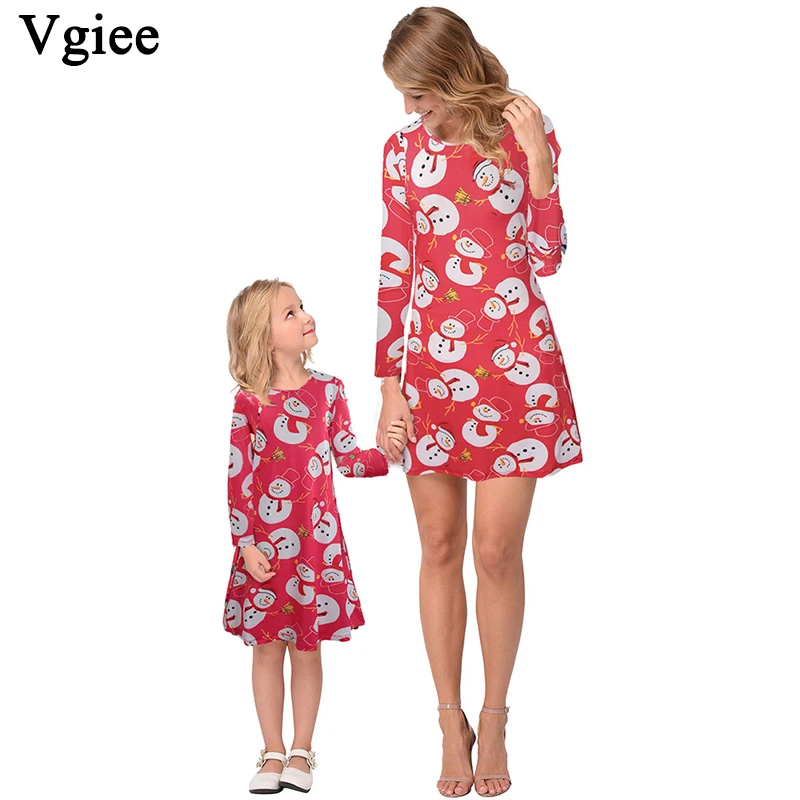

Vgiee Mother Daughter Dresses Girl Christmas Dress Cotton Print Full Print for Cartoon Mommy and Me Baby Clothes Outfit CC684