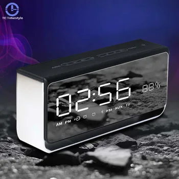

FM Radio Wireless Bluetooth Speaker Alarm Clock Led Digital Electronic Clocks Luminova Desktop Touch Bedside Light Portable