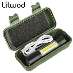 Z901518 litwod светодиодный фонарик Q5 & COB 2000LM Micro USB порт фонарь 3 режима водонепроницаемый Встроенный аккумулятор свет для кемпинга