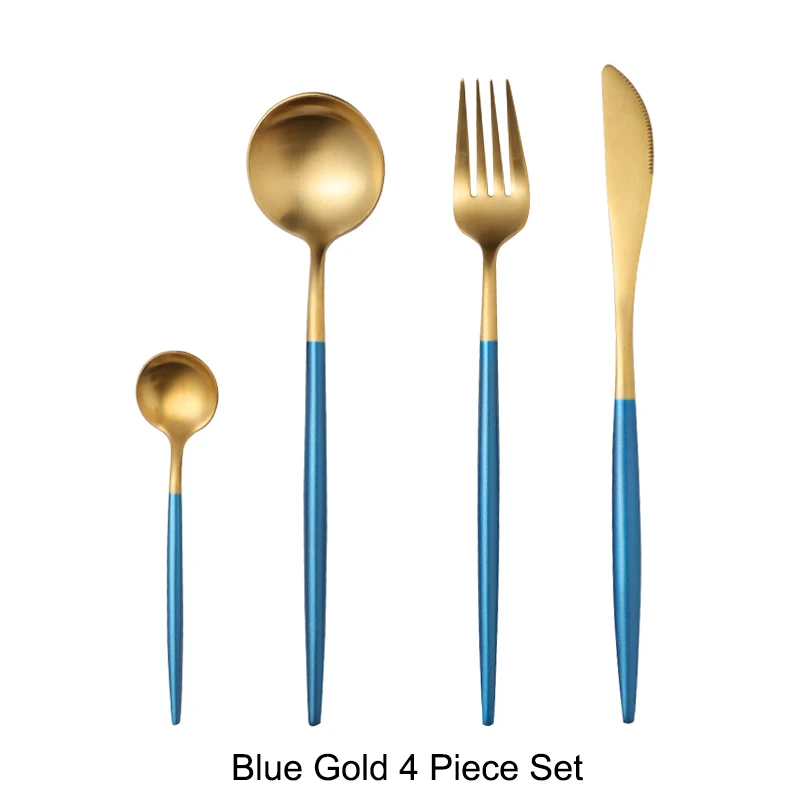Набор темно-зеленых столовых приборов из нержавеющей стали, набор посуды из золотого серебра, столовые приборы, вилка, нож, ложка, рождественский подарок, Прямая поставка - Цвет: Blue Gold