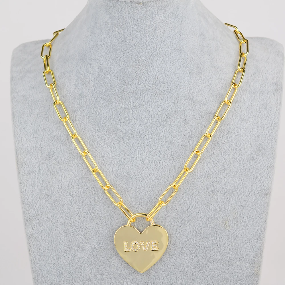 

18" New Women's Love heart CZ Pendents Gold Plated rectangular chain necklace