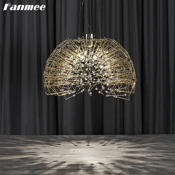 

Semicircle Iron Crystal Chandelier Lights LED Nordic Gold Bird's nest Pendant Lamp Art Deco Light Fixture for Bedroom