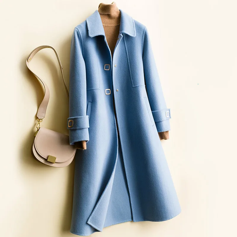 

2020 New Women Fashion Woolen Coat Women Long Jackets 100% Real Wool Coat Female Jacket Winter Jacket PP406