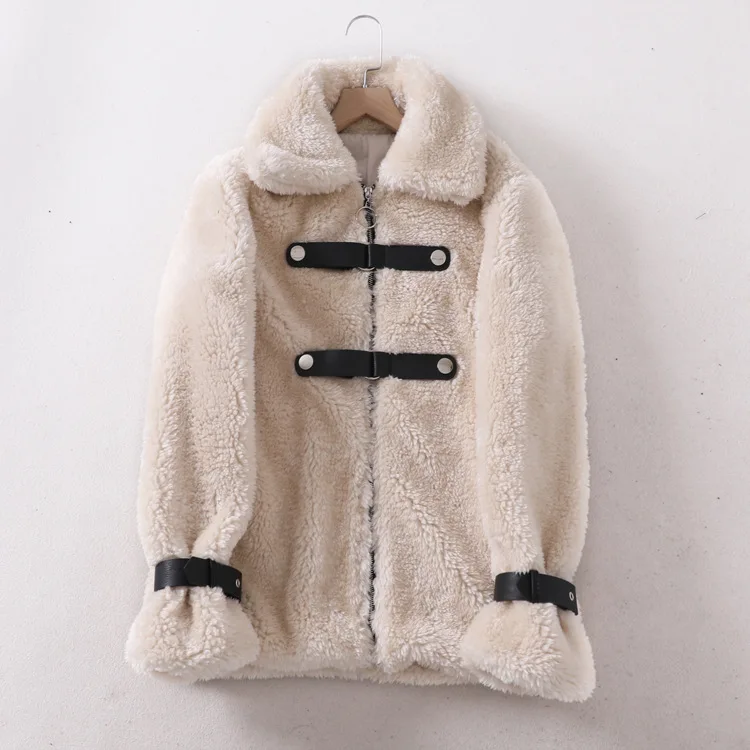 

One's Loose-Fit Fold-down Collar Zipper Western Style Imitation Fur Coat Non-mainstream Slimming Lambs Wool Coat Entity