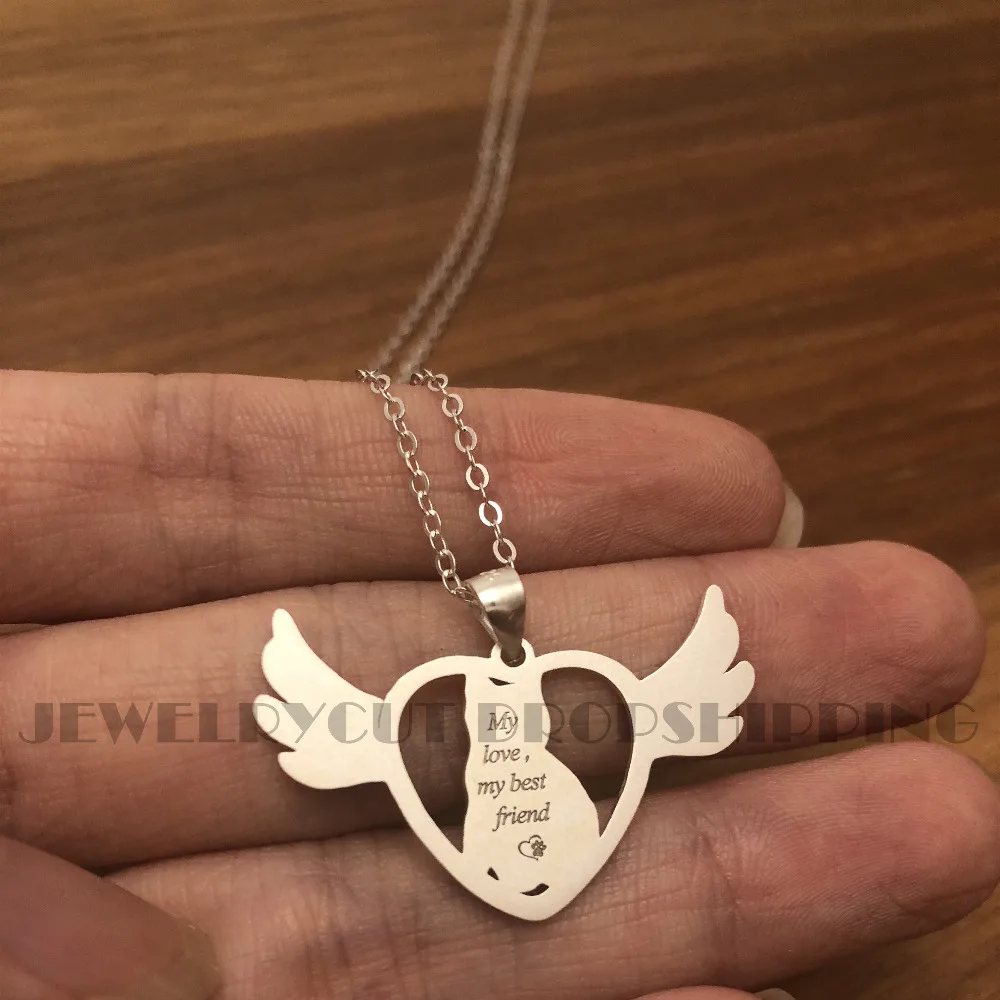 special new productPet angel Personalized Photo Engraved NecklaceHollowed Heart Frame back_