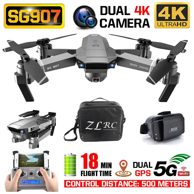 Квадрокоптер SG907 складной с двойной камерой 4K HD Wi-Fi FPV | Игрушки и хобби