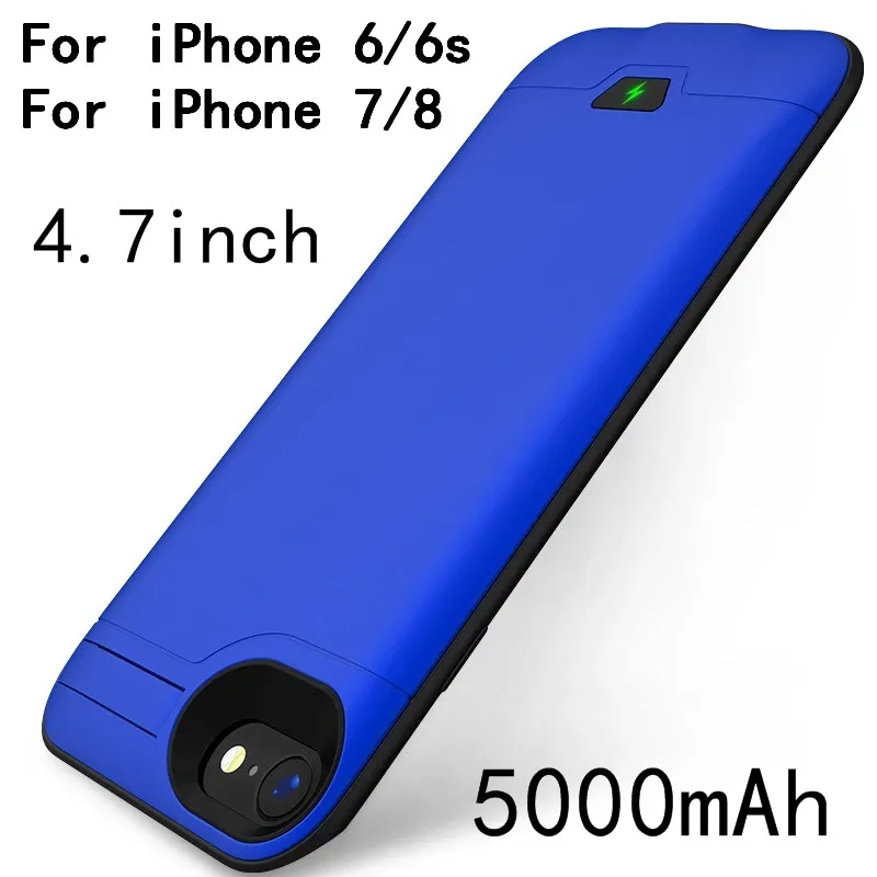 Для iphone 6 6s зарядное устройство чехол 5000 мАч резервного питания банк чехол для iphone 7 8 тонкий ударопрочный корпус питания Поддержка аудио - Цвет: 4.7-Blue