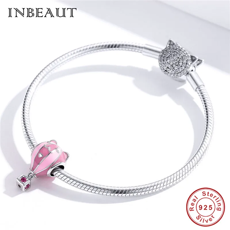 INBEAUT розовый шар талисманы fit Pandora браслет 925 пробы Серебряная эмаль квадратная коробка путешествия воздушный шар бусины Gfit