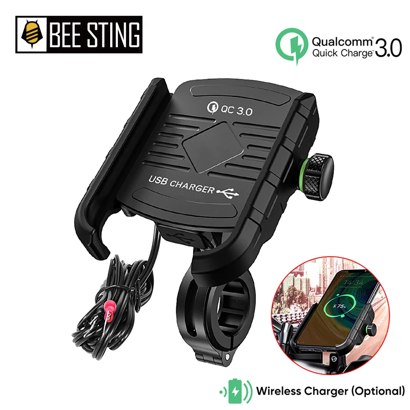 Motorcycle Phone Holder USB QC3.0 Fast Charger Motorbike Mirror Mobile Stand Support  QI Wireless Charging GPS Cellphone Mount