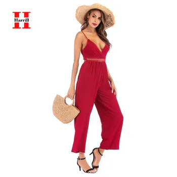 

Spaghetti Strap Jumpsuit Women Sexy Hollow Out Backless Overalls Summer Beach Jumpsuit Women Rompers Combinaison Pantalon Femme