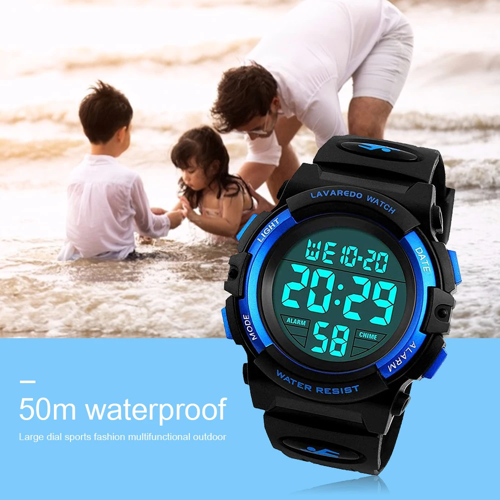 Reloj deportivo Digital para niños, resistente al agua hasta 5atm, informal, electrónico, analógico, azul, para niños y niñas