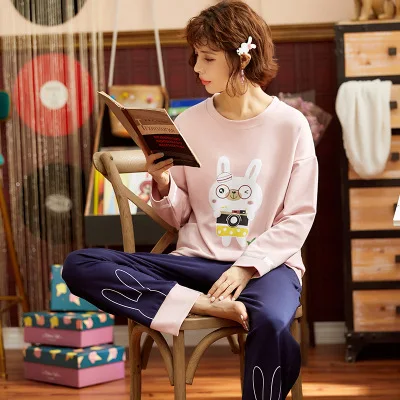 

Pajamas Women's Spring And Autumn Korean-style Sweet Cute WOMEN'S Pajamas with Cotton Long Sleeve-Outer Wear Tracksuit WOMEN'S S