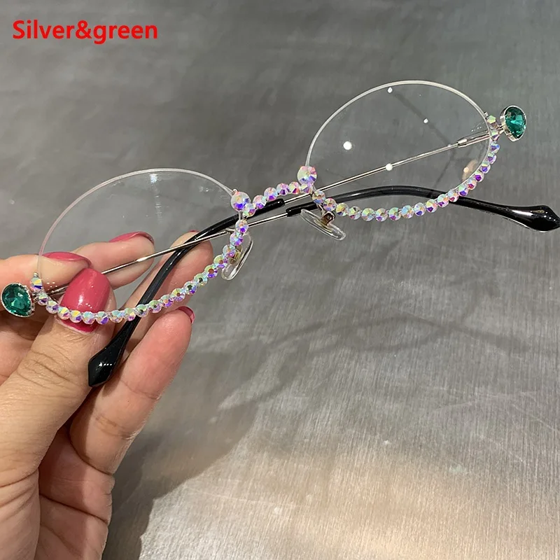 Женские солнцезащитные очки без оправы с квадратными прозрачными линзами стразы