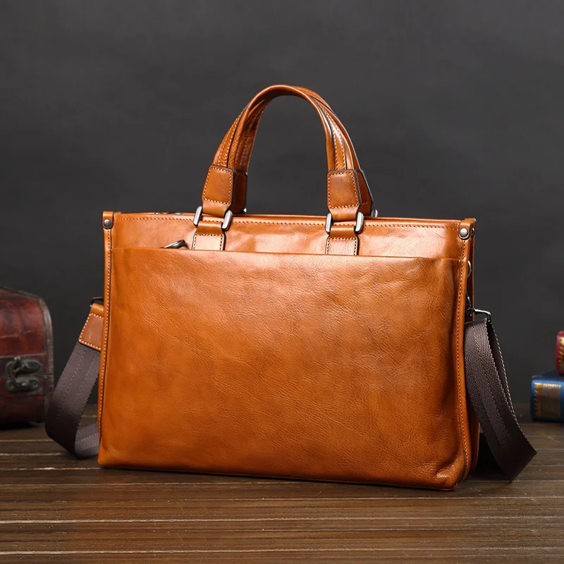 

Leather Men's Bag Handbag Men Business Briefcase Cross Section Soft Leather Briefcase Shoulder Messenger Computer Bag Large 2022