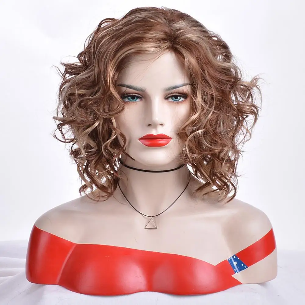

Shoulder Length Kinky Curly Synthetic Wig for White Black Women Wig Mix Blonde Cosplay Hair Heat Resistant Women Daily
