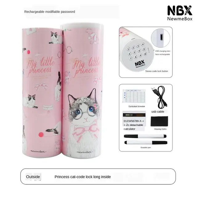 Pencil Case Code Lock Pen Box NBX Password Pencil Case Large Capacity Stationery Box Multi-Function Cylindrical Pencil Box Style 4