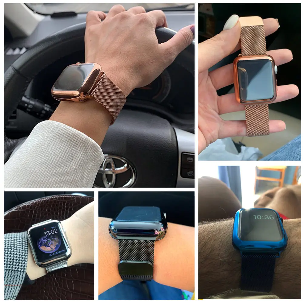 Чехол+ ремешок для Apple Watch Band 44 мм 40 мм iWatch band 42 мм 38 мм браслет из нержавеющей стали Миланская петля Apple watch 5 4 3 2 1 40