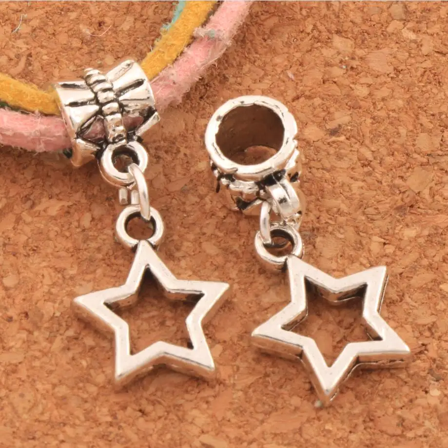 

Open Star Big Hole Beads 12.2x25mm 100PCS zinc alloy Dangle Fit European Bracelets Jewelry DIY B819