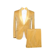 Мужской золотой смокинг, модный приталенный костюм жениха из 2 предметов, певец, барабанщик, ведущий, выпускной, сценический костюм, ночной клуб, мужские костюмы