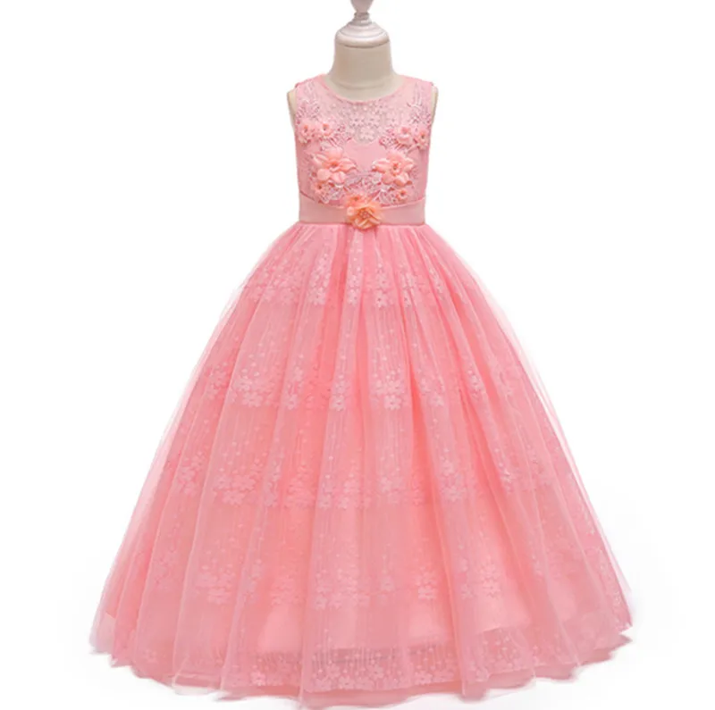 Летние праздничные платья принцессы с цветочным рисунком для девочек детская одежда на свадьбу, день рождения кружевное платье для девочек платья-пачки для маленьких девочек - Цвет: pink