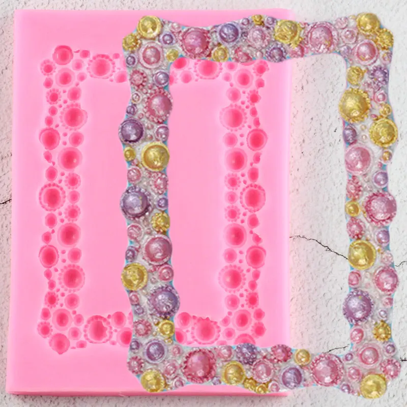 

3D Pearl Frame Border Silicone Molds DIY Party Cupcake Topper Fondant Cake Decorating Tools Candy Clay Chocolate Gumpaste Moulds