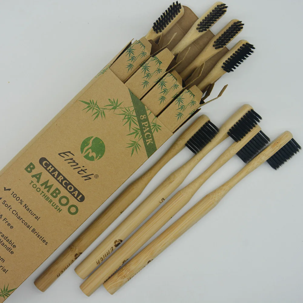 

8pcs in1BOX 100 % Round handle natural environmental friendly bamboo charcoal toothbrush