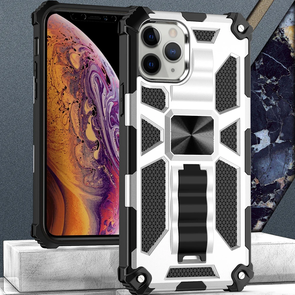 For iPhone 11 12 13 14 15Pro MAX MINI X XR XSMAX XS SE 7 8 PLUS Hybrid Armor Military Grade Camouflage Built-in Kickstand Case