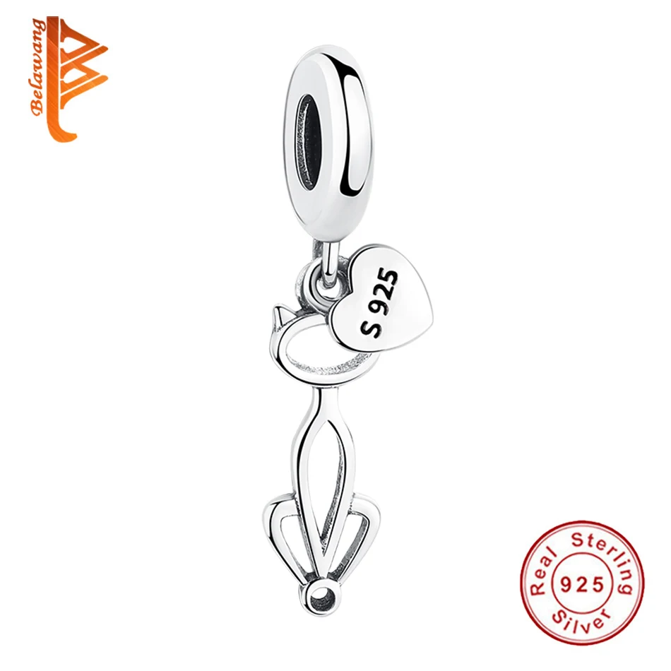 

Wholesale NEW Lovely 925 Sterling Silver Cute Cat Heart Pendant Fit Original pandora Charm Bracelet Necklace DIY Jewelry