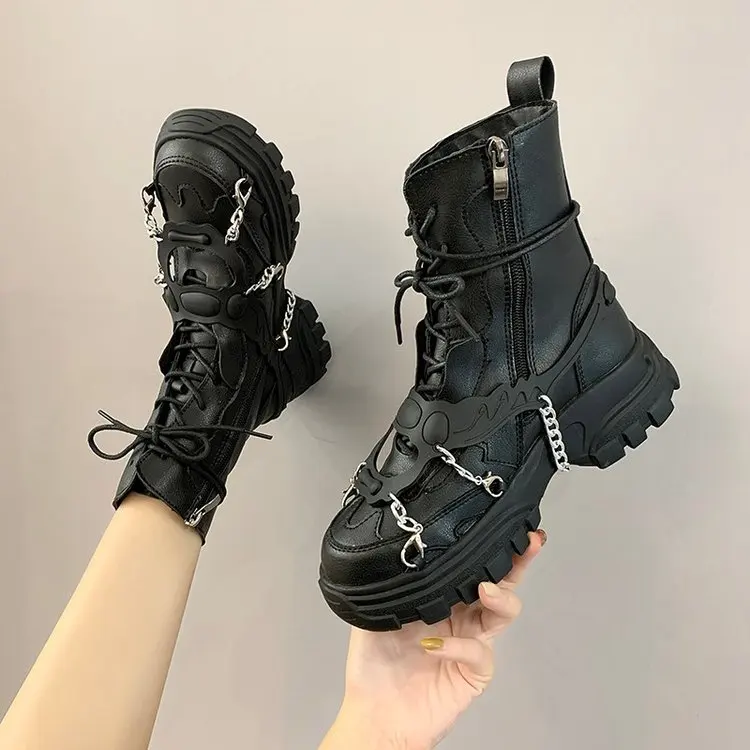 

2020 Fashion Winter Boots Women Ankle Boots Platform Retro Med Heels Shoes Fashion Vintage Leather Booties Woman Botas Mujer