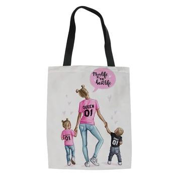 

THIKIN Cartoon Super Mama Print Canvas Handbags for Women Shopping Bags High Capacity Hand Bag with INS Hot Style Pattern Custom