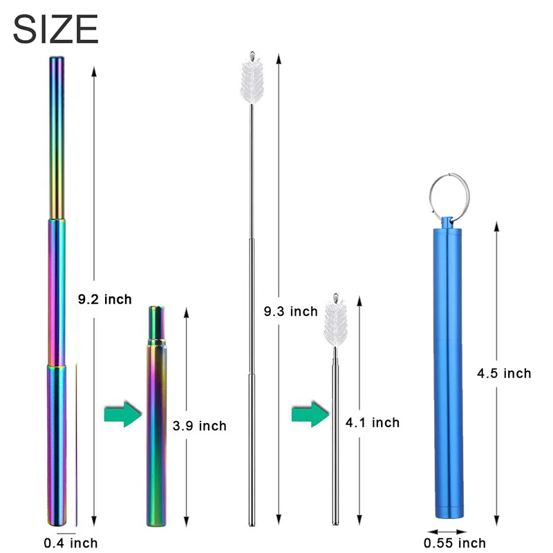 1 шт. складные многоразовые трубочки из нержавеющей стали, портативные с коробкой для хранения соломы, крючки для чистки щеток, 12*1,6*1,6 вечерние принадлежности